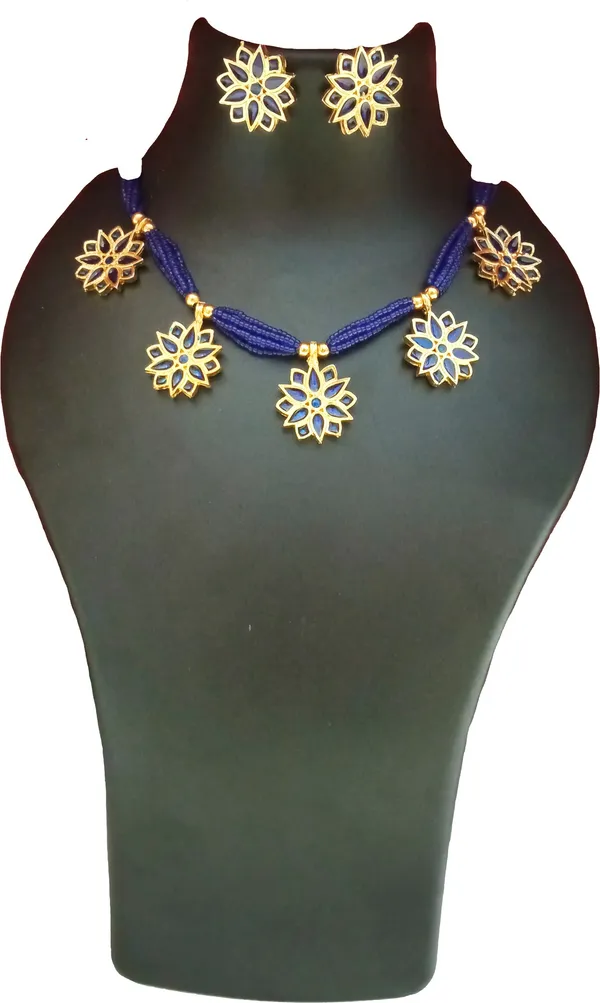 Copper_Based_Assamese_Traditional_Gold-Plated_Blue_Colour_Thuriya_Design_Golpata_Jewellery_Set_For_Women